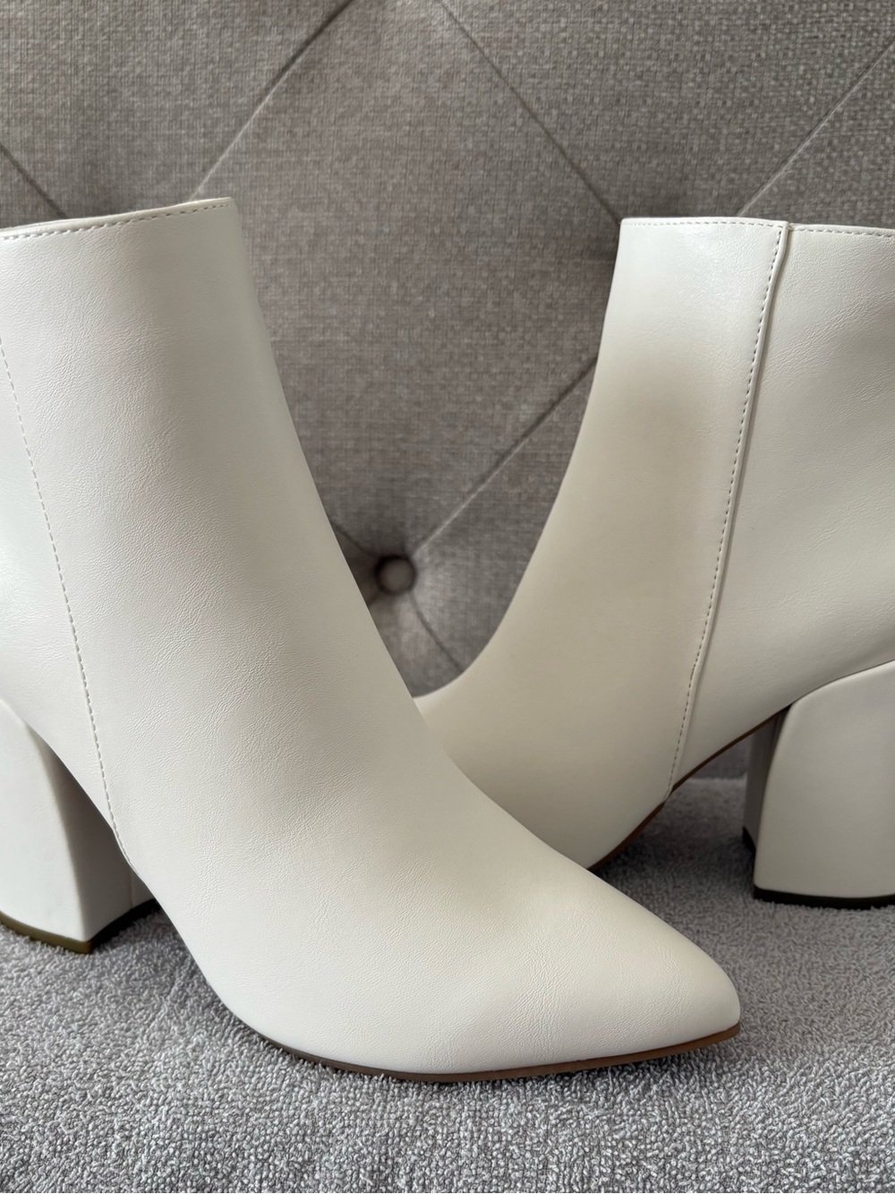 Sugar White Pointed Toe Block Heel Ankle Boots